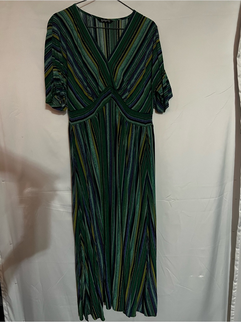 BloomChic Green Striped V-Neck Maxi Dress